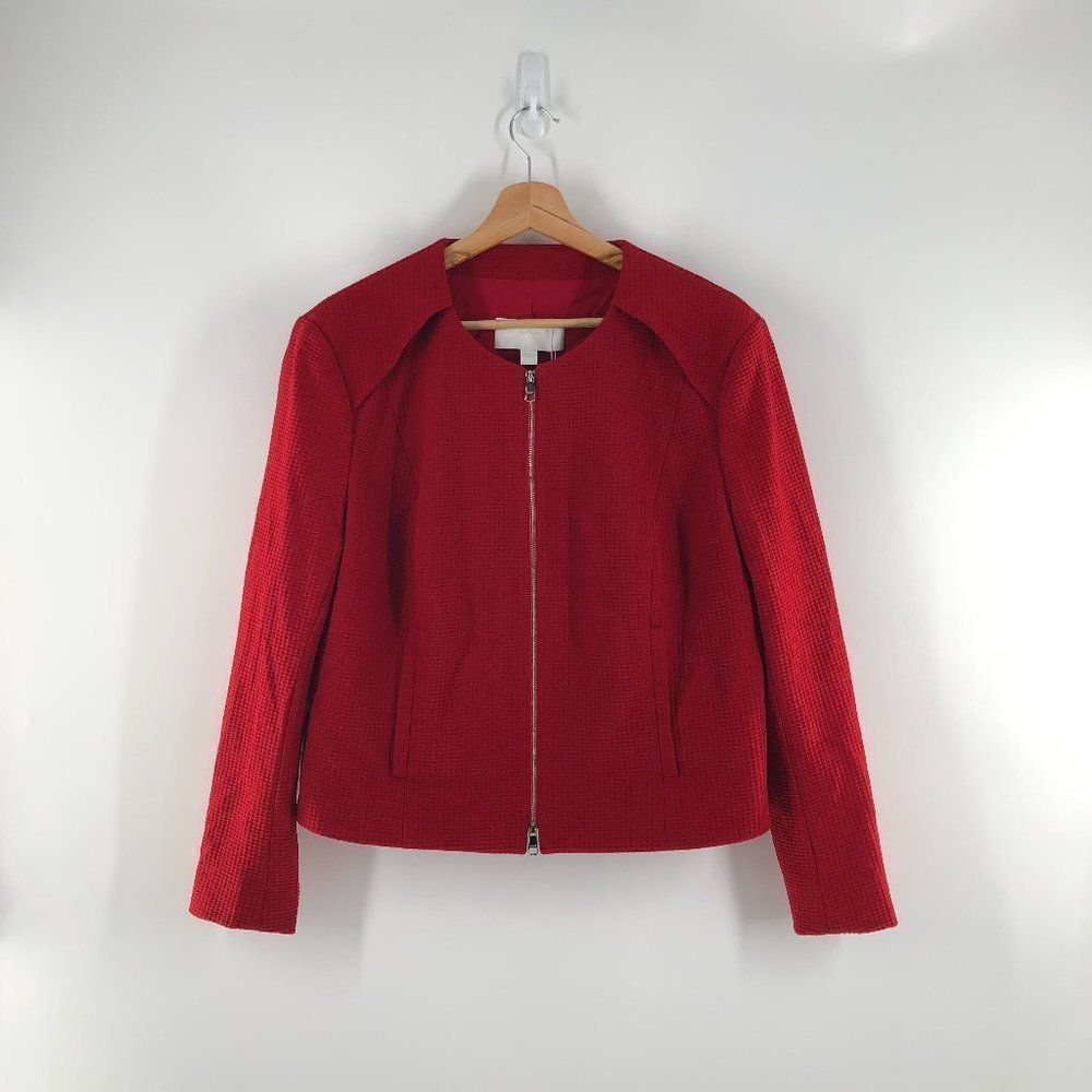 BOSS Jaculia Houndstooth Zip Red Jacket Size 14 - Picture 14 of 14